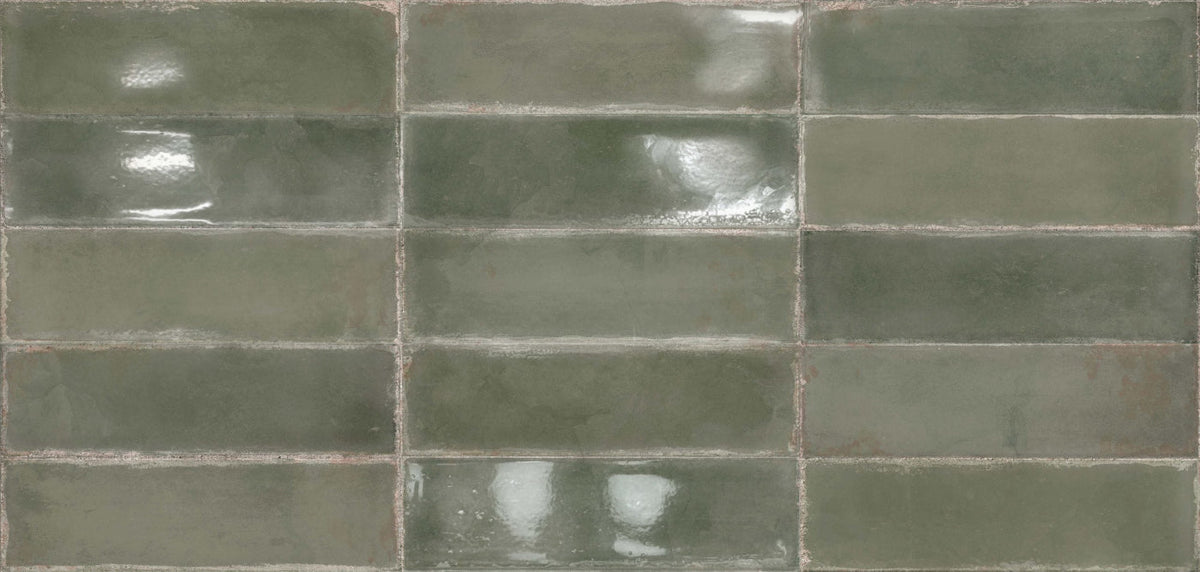 Atlantique Olive Gloss 69x240mm Handmade Look Green Subway Tile