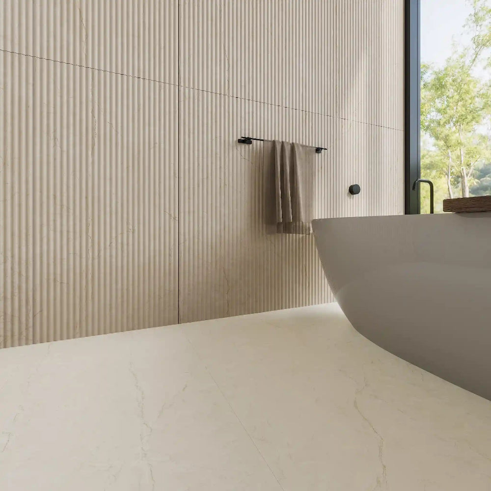 Bottacino Alabaster Matt 600x1200 Light Beige 3D Flute Feature Marble Look Tile
