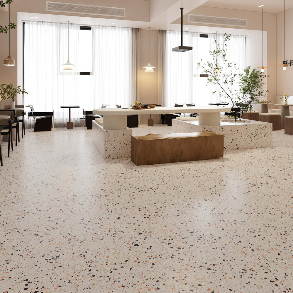 Venice Silver 600x600mm Matt Terrazzo Look Tile