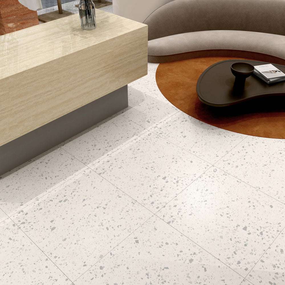 Venice Silver 600x600mm Matt Terrazzo Look Tile