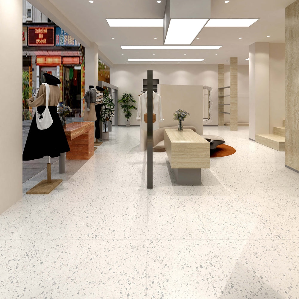Venice Silver 600x600mm Matt Terrazzo Look Tile