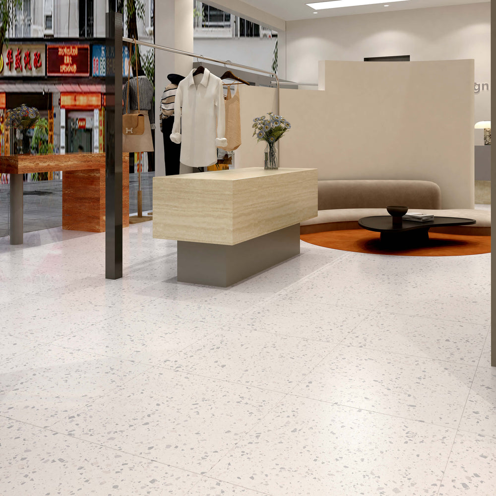 Venice Silver 600x600mm Matt Terrazzo Look Tile