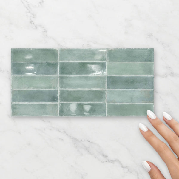Atlantique Aquamarine Gloss 69x240mm Handmade Look Aqua Ceramic Subway Tile