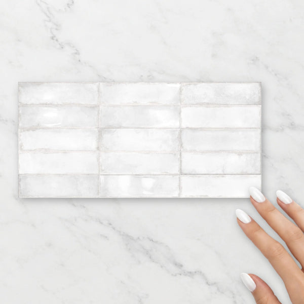 Atlantique Blanc Gloss 69x240mm Handmade Look White Ceramic Subway Tile