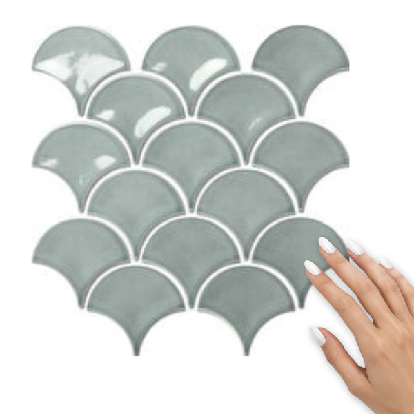 Fishscale Smoky Green Porcelain Mosaic Gloss Tile 259x273
