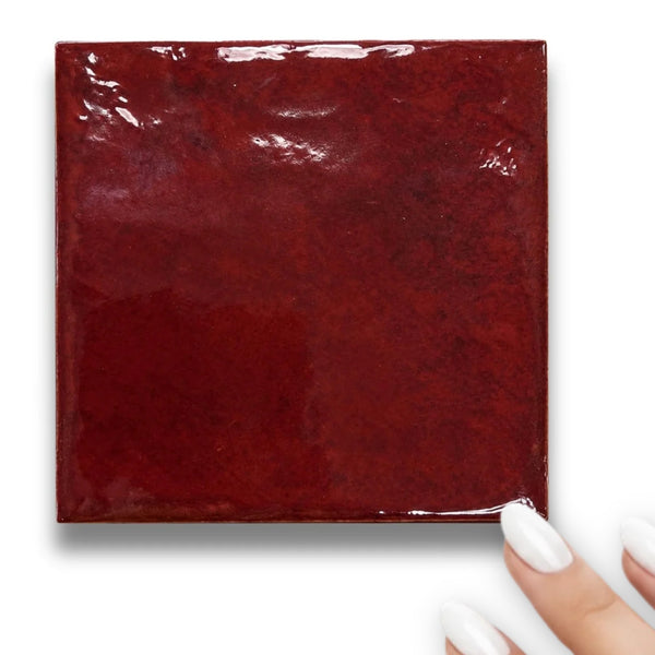 Majorca Burgundy Gloss Porcelain Square Splashback Wall Tile 100x100mm