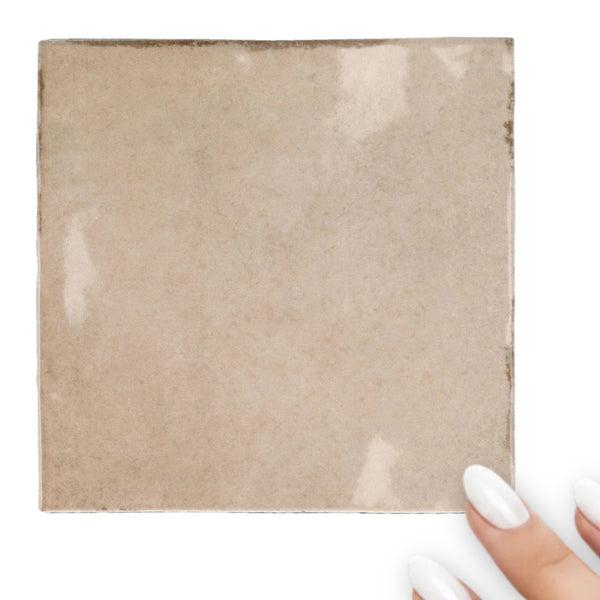 Majorca Taupe Gloss Porcelain Square Splashback Wall Tile 100x100mm