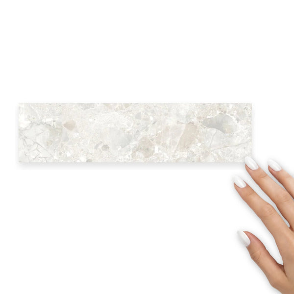 Matera Luna White Stone Look Matt Porcelain Subway Wall Tile 60×250mm