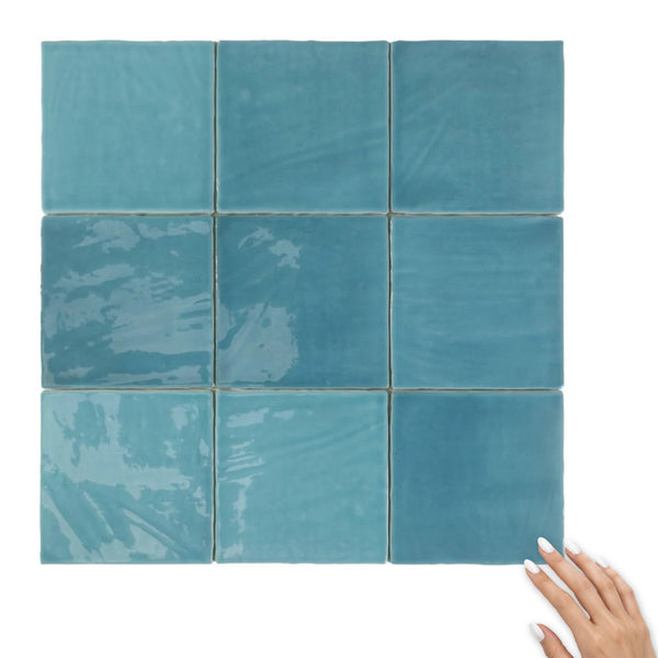 Tabarca Cielo Gloss 150x150mm Large Square Handmade Look Sky Blue Ceramic Tile