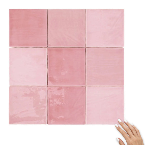 Tabarca Rosa Gloss 150x150mm Large Square Handmade Look Pink Ceramic Tile