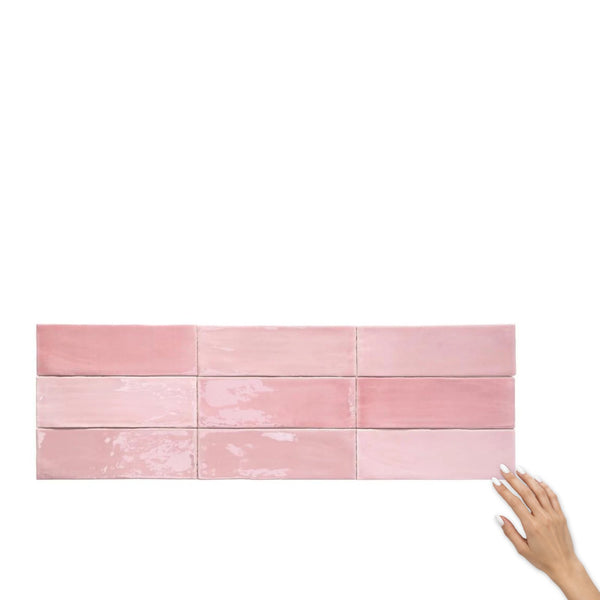 Tabarca Rosa Gloss 75x230mm Handmade Look Pink Ceramic Subway Tile
