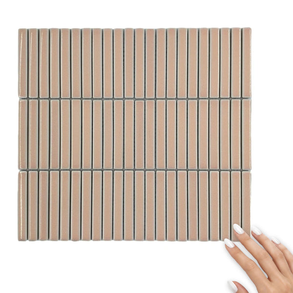 Vintage Stack Pink Porcelain Kit Kat Mosaic Tile Gloss 284x295mm