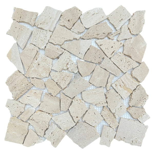 Rome Natural Travertine Crazy Paving Mosaic Tile Honed 305x305