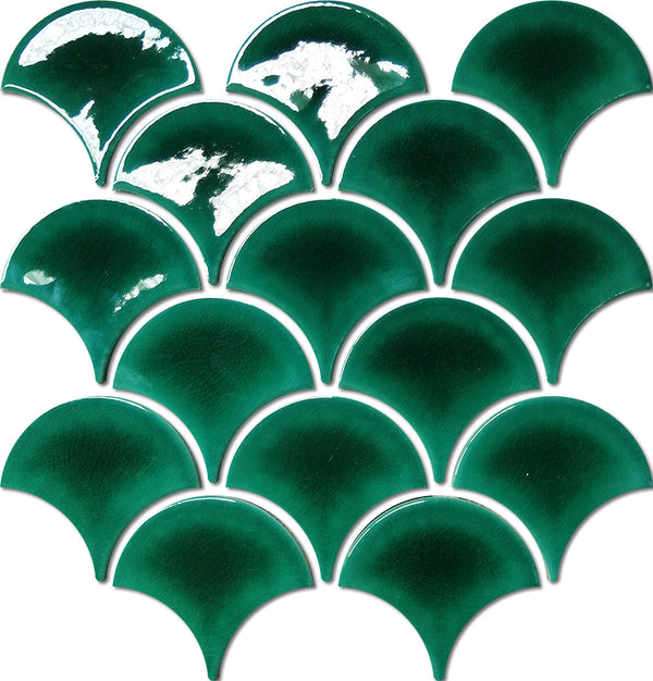Fishscale Deep Green Crackle Mosaic Gloss Tile 259x273