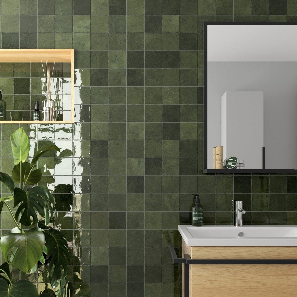 Majorca Green Gloss Porcelain Square Wall Tile 100x100mm