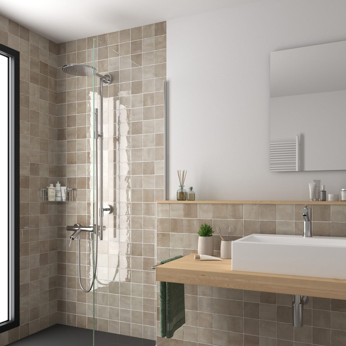 Majorca Taupe Gloss Porcelain Square Wall Tile 100x100mm