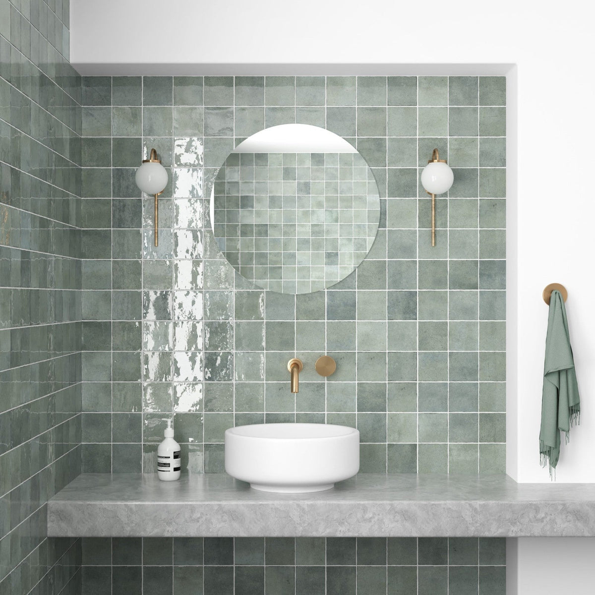 Majorca Mint Gloss Porcelain Square Wall Tile 100x100mm