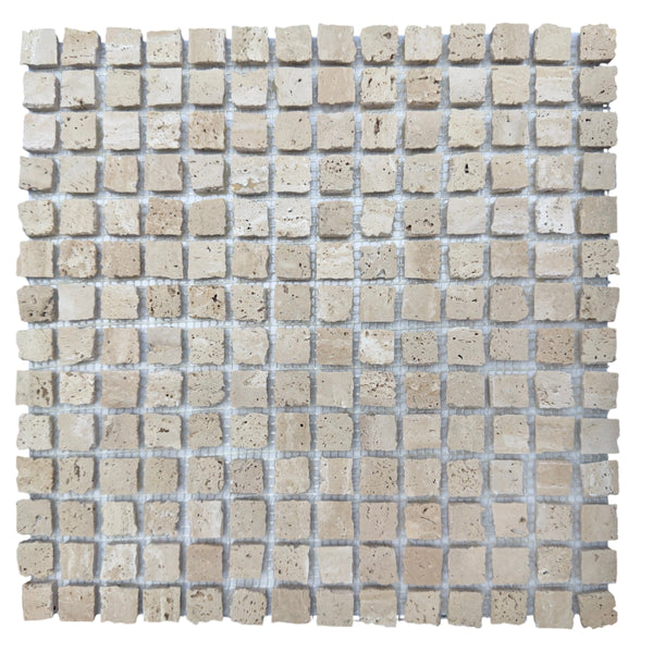 Mini Split Rome Natural Travertine Mosaic Tile Square Honed 305x305