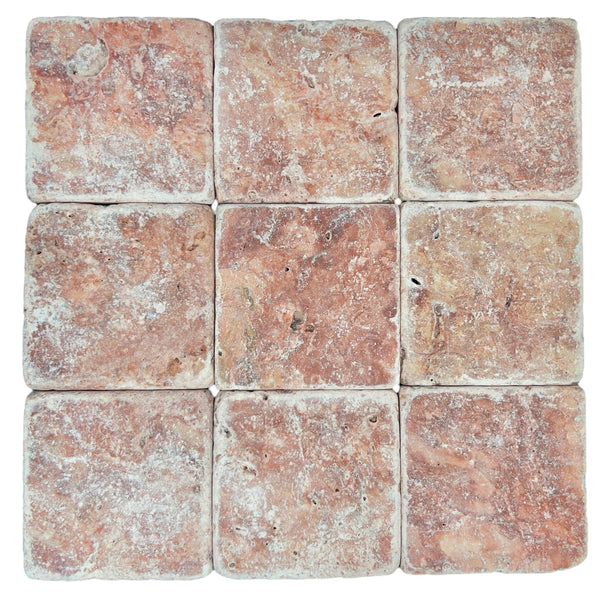 Red Travertine Tumbled Natural Stone Square Tile 100x100mm