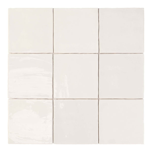 Tabarca Blanco Gloss 150x150mm Large Square Handmade Look White Tile