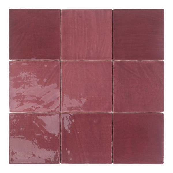 Tabarca Granate Gloss 150x150mm Large Square Handmade Look Red Tile