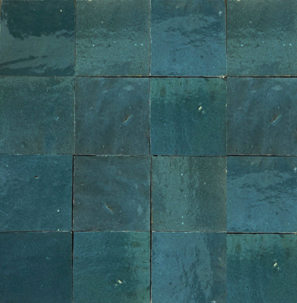 Zellige Atlas Petrole 100x100 Terracotta Square Moroccan Handmade Tile