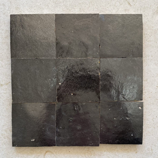 Zellige Noir Carbone 100x100 Terracotta Square Moroccan Handmade Tile