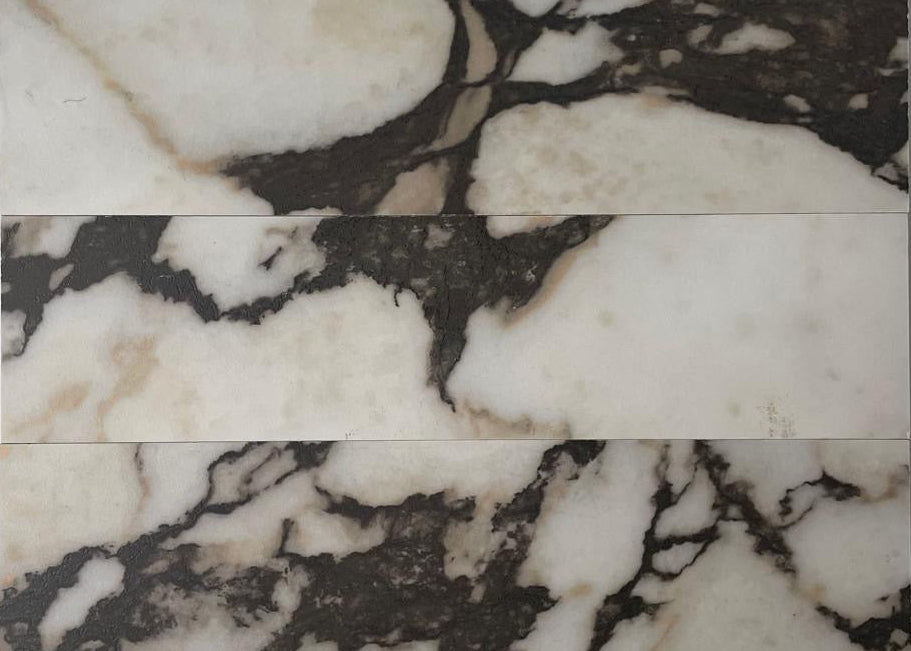 Calacatta Viola Marble Look 3D Textured 75x300mm Porcelain Subway Tile