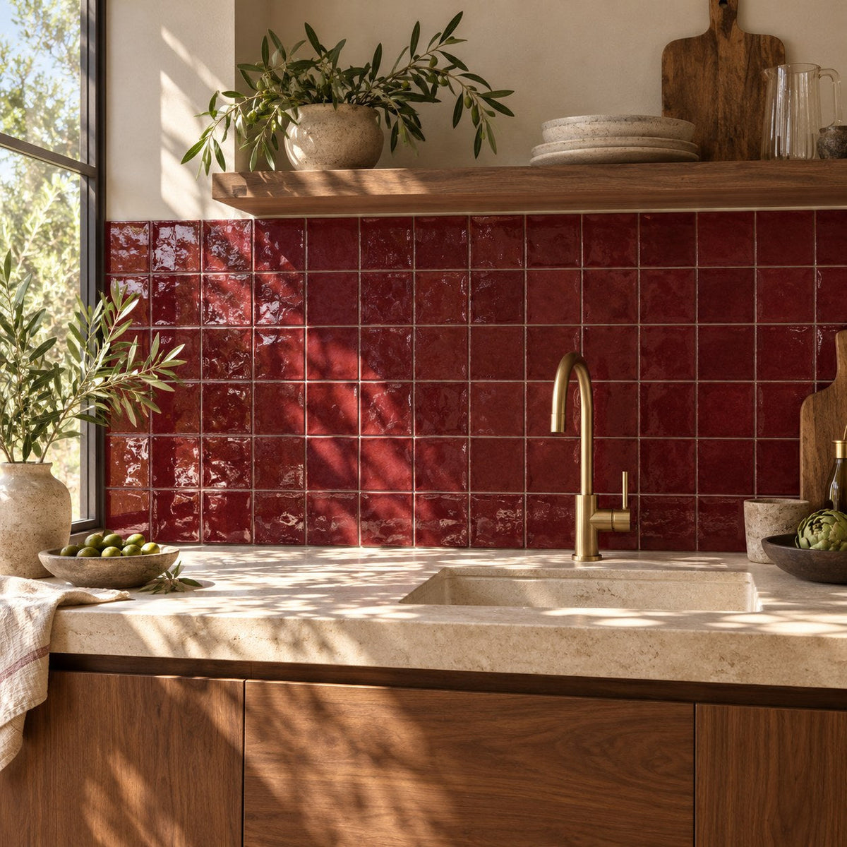 Majorca Burgundy Gloss Porcelain Square Wall Tile 100x100mm