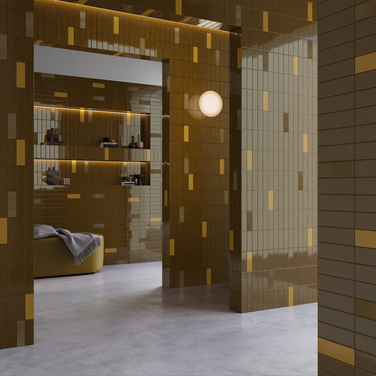 Micare Ambar Dark Gloss Porcelain Wall Tile 50x150mm