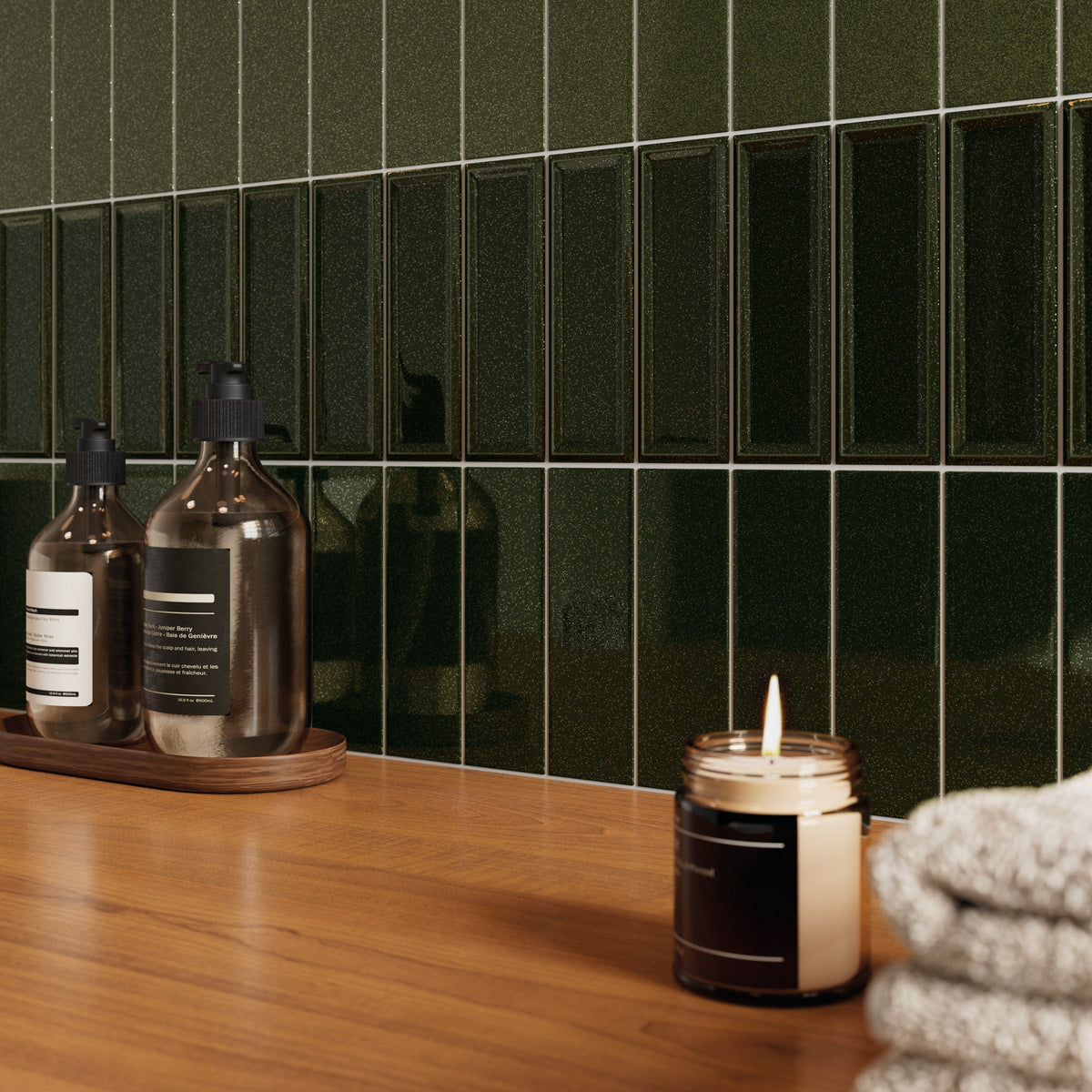 Micare Rim Evergreen Dark Gloss Porcelain Wall Tile 50x150mm