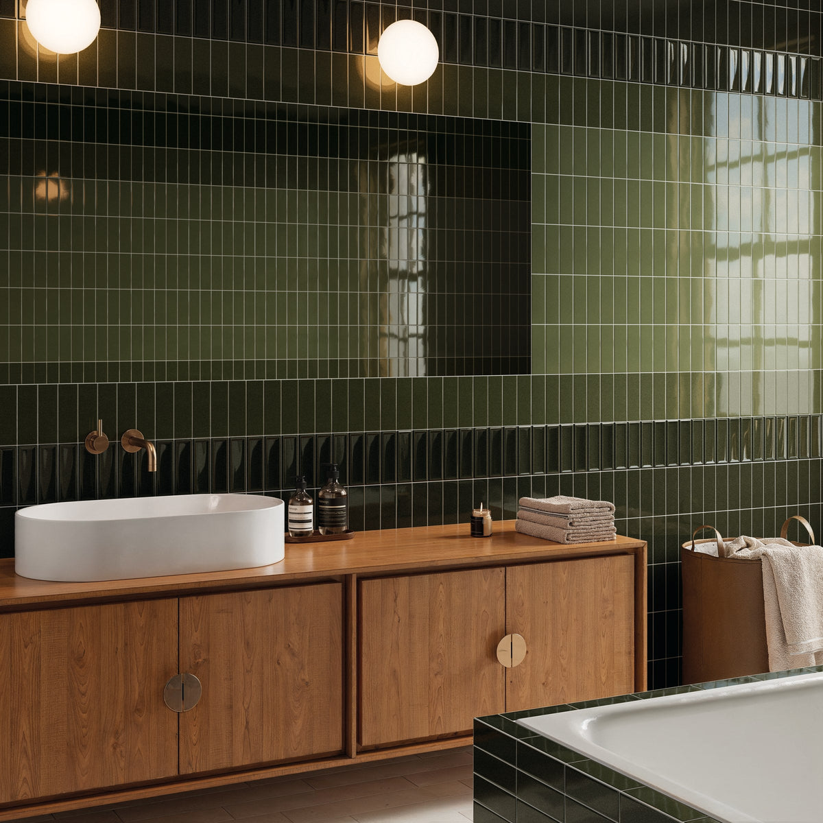 Micare Rim Evergreen Dark Gloss Porcelain Wall Tile 50x150mm