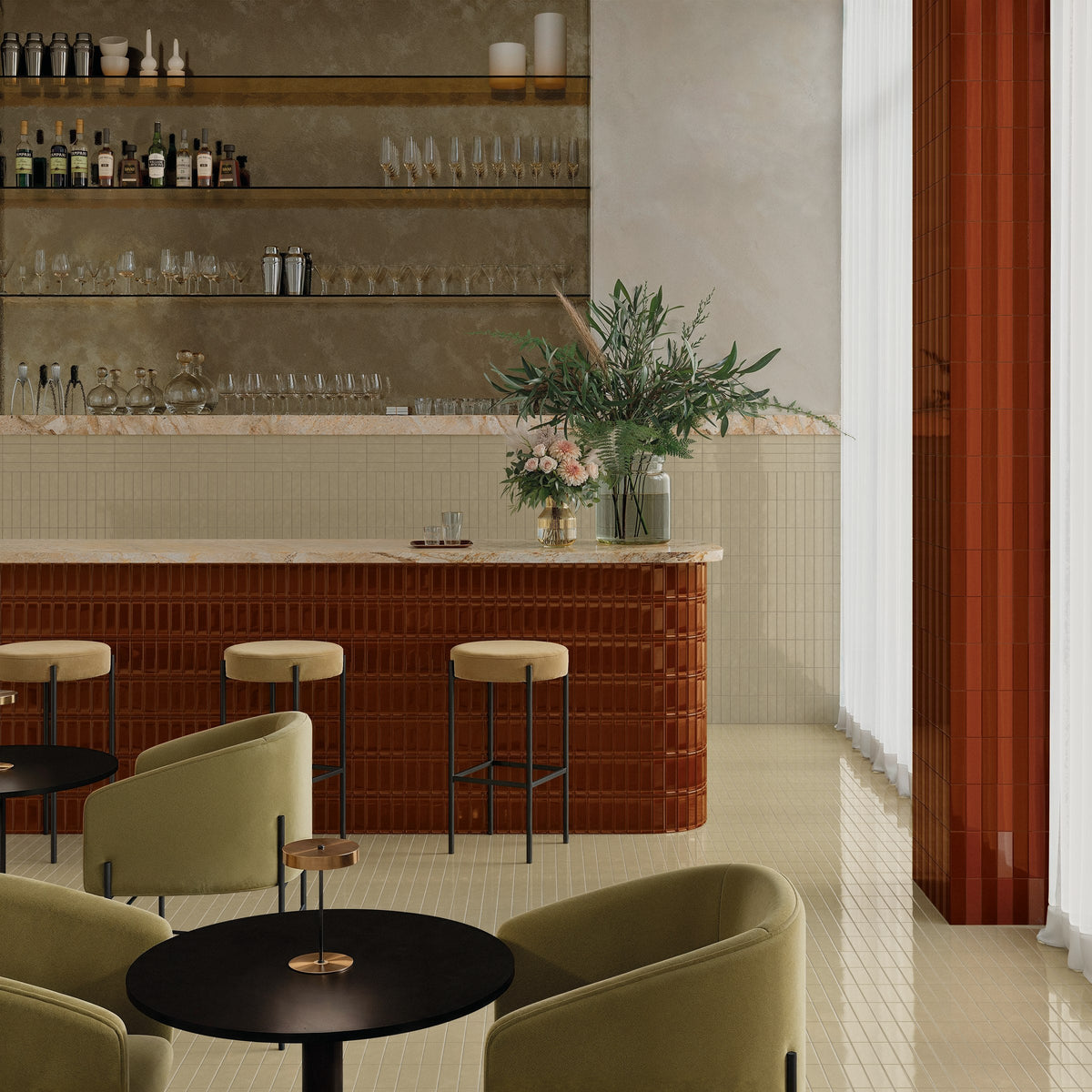Micare Linen Dark Gloss Porcelain Wall Tile 50x150mm