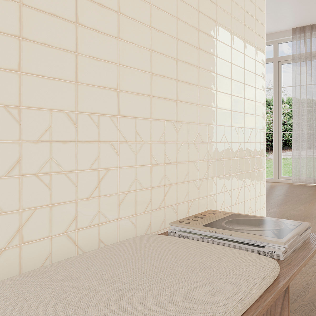 Yoko Origami Daisy Gloss Ceramic Wall Tile 62.5x125mm